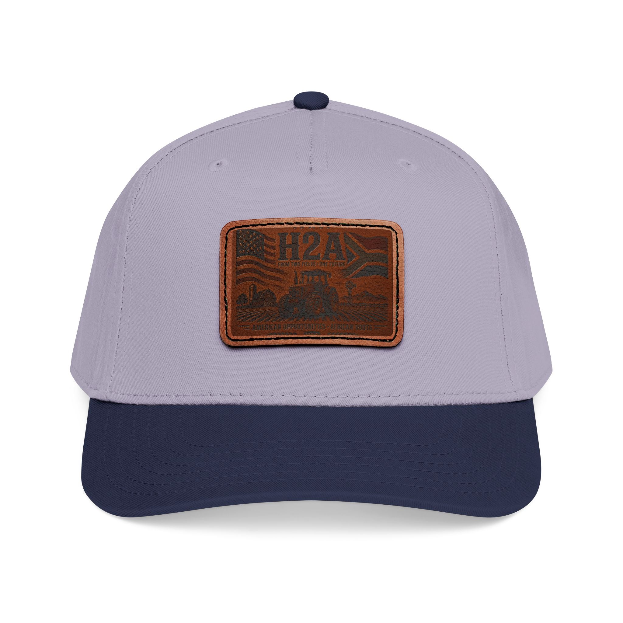 Light gray and navy baseball cap with rectangular H2A vintage logo patch
