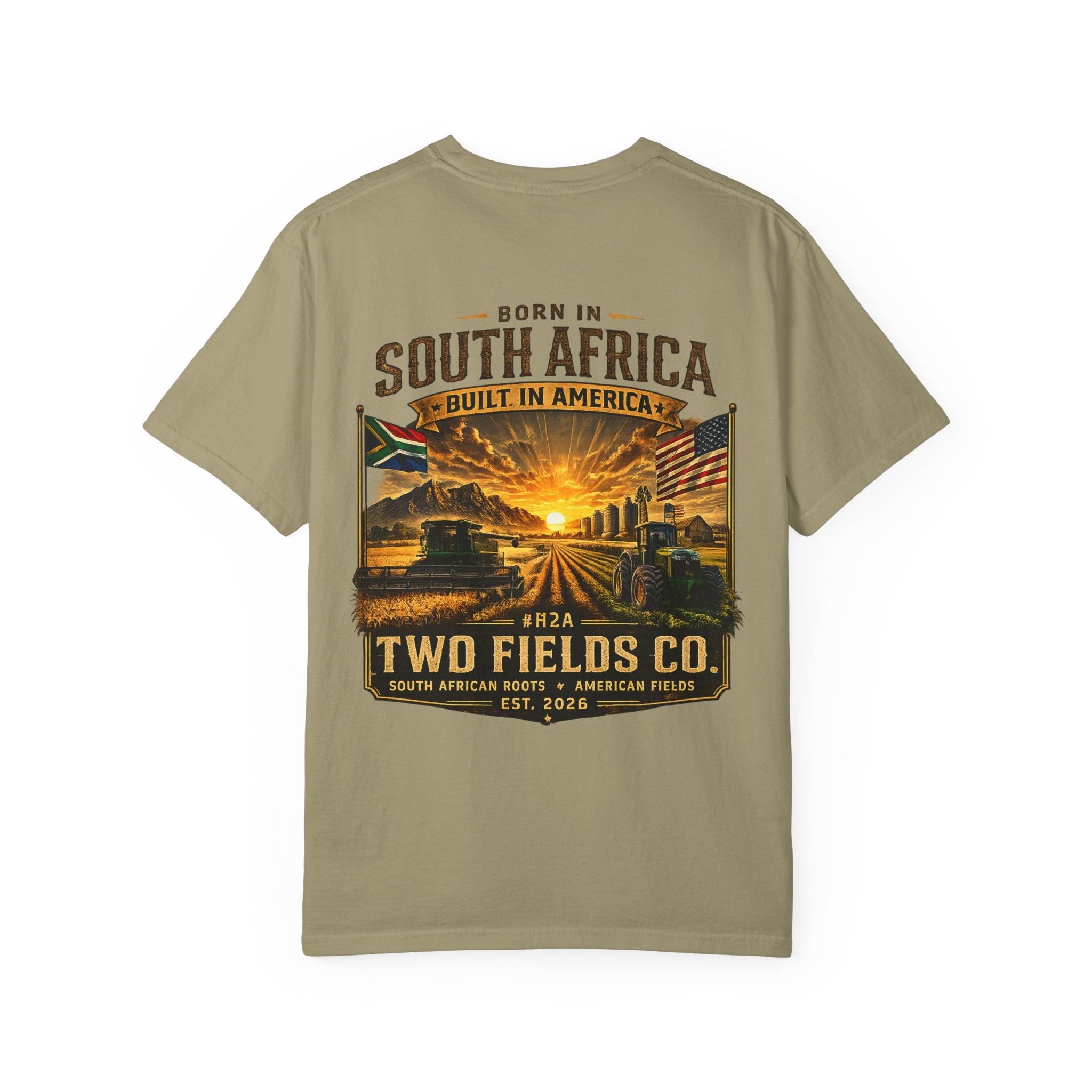 Khaki T-shirt with large front South Africa themed graphic print