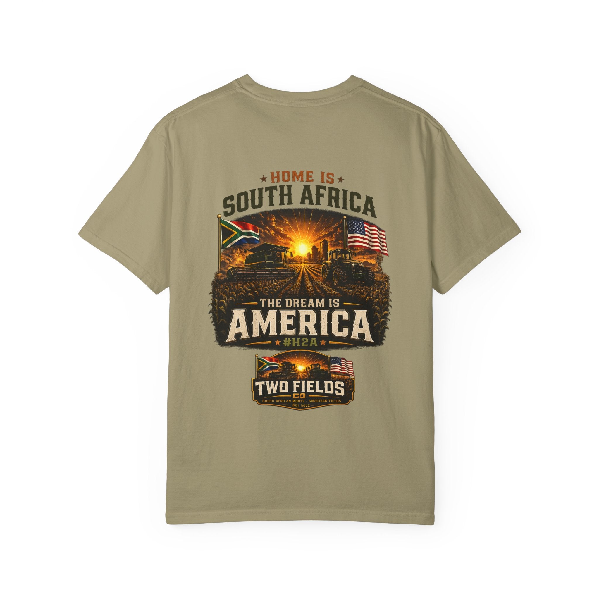 Khaki graphic t-shirt with South Africa and America front print, crew neck