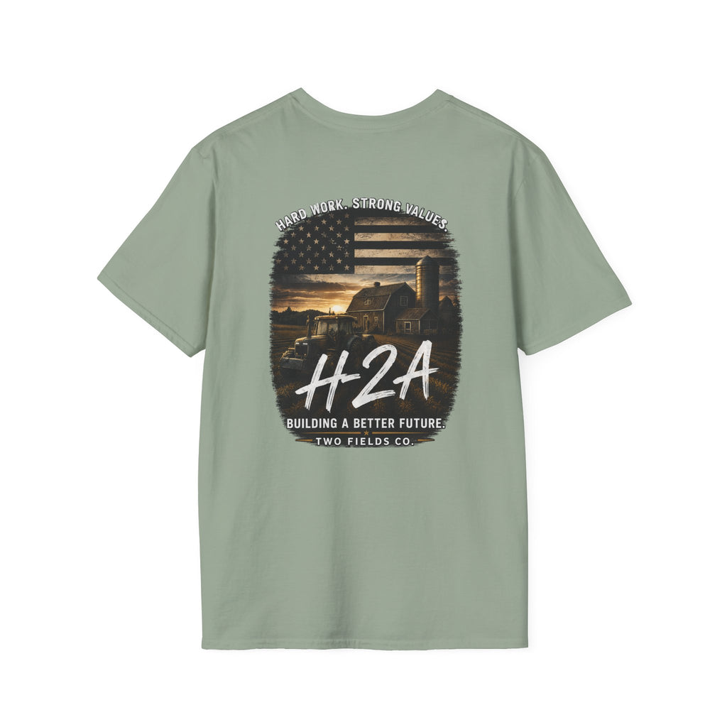 Light green unisex softstyle T-shirt with large back graphic print
