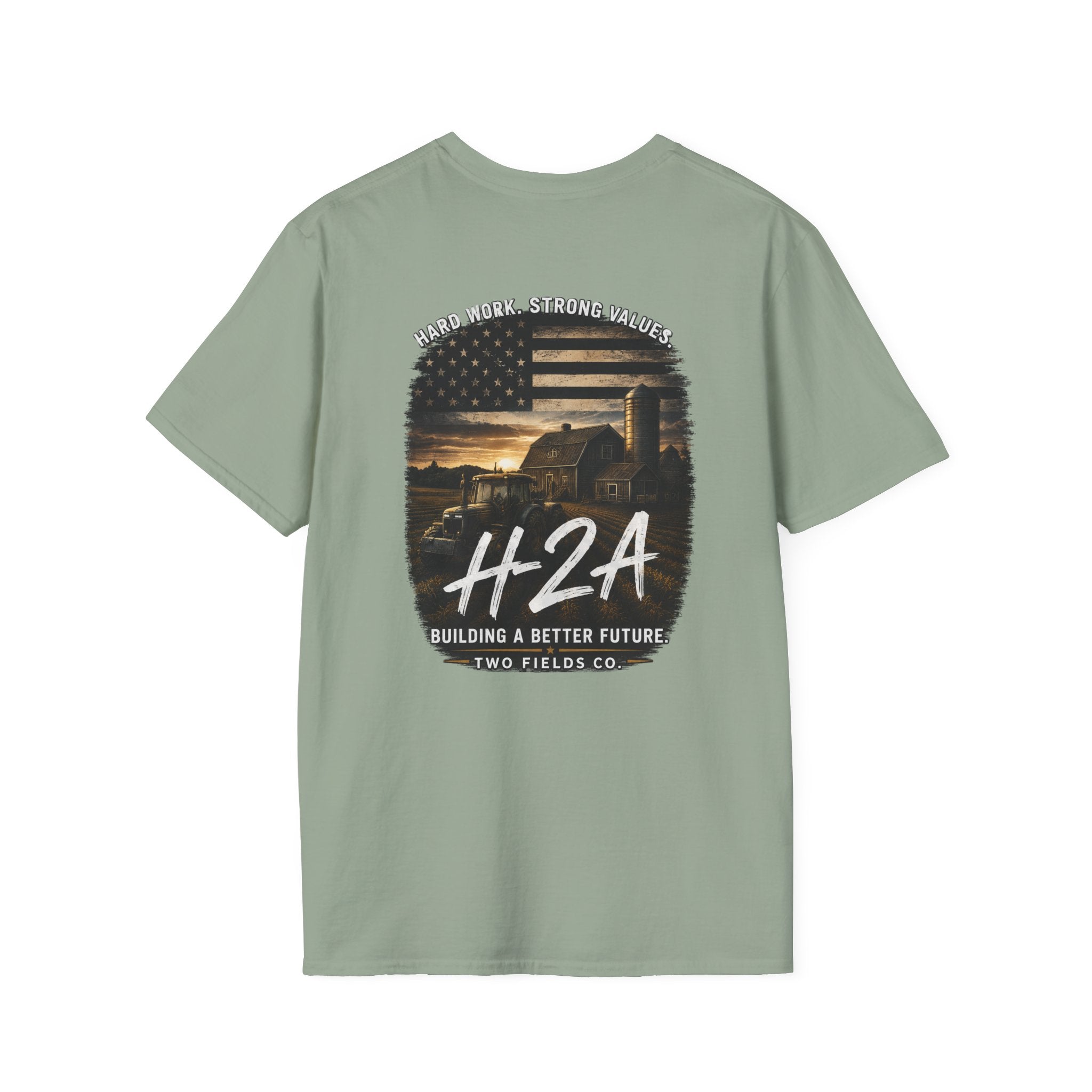 Light green unisex softstyle T-shirt with large back graphic print