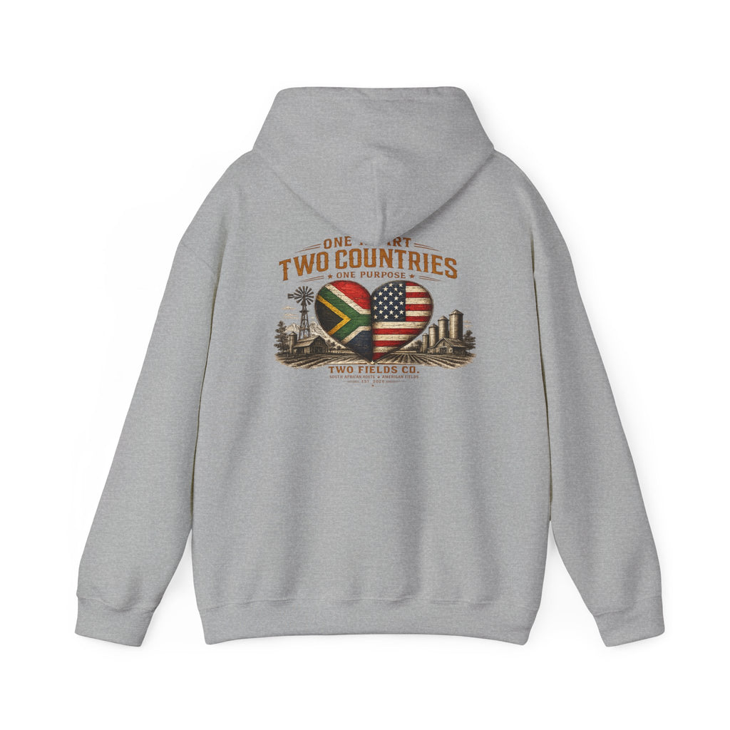 Light gray pullover hoodie with back hood and graphic heart flag print
