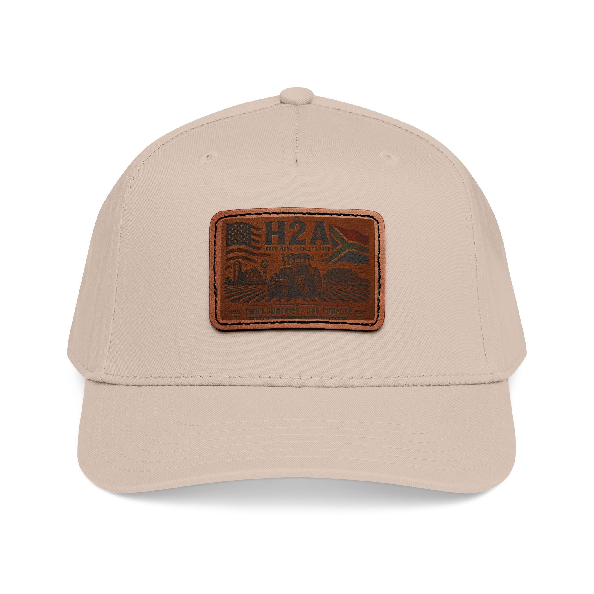 Light beige baseball cap with rectangular H2A logo patch