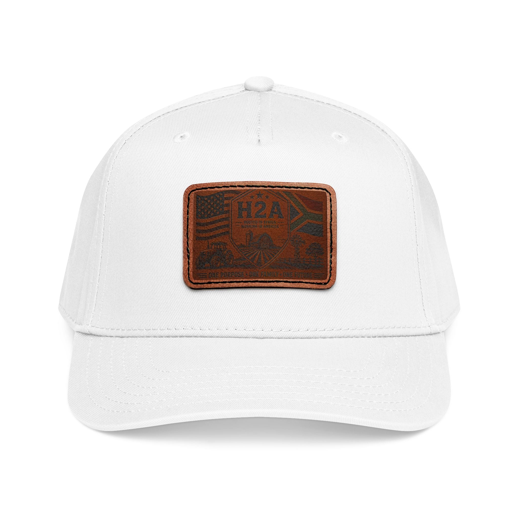 All-white baseball cap with rectangular H2A flag patch