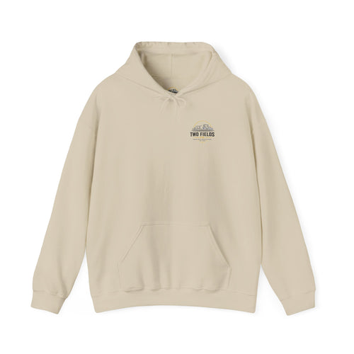 Sand pullover hoodie with front chest logo patch and kangaroo pocket