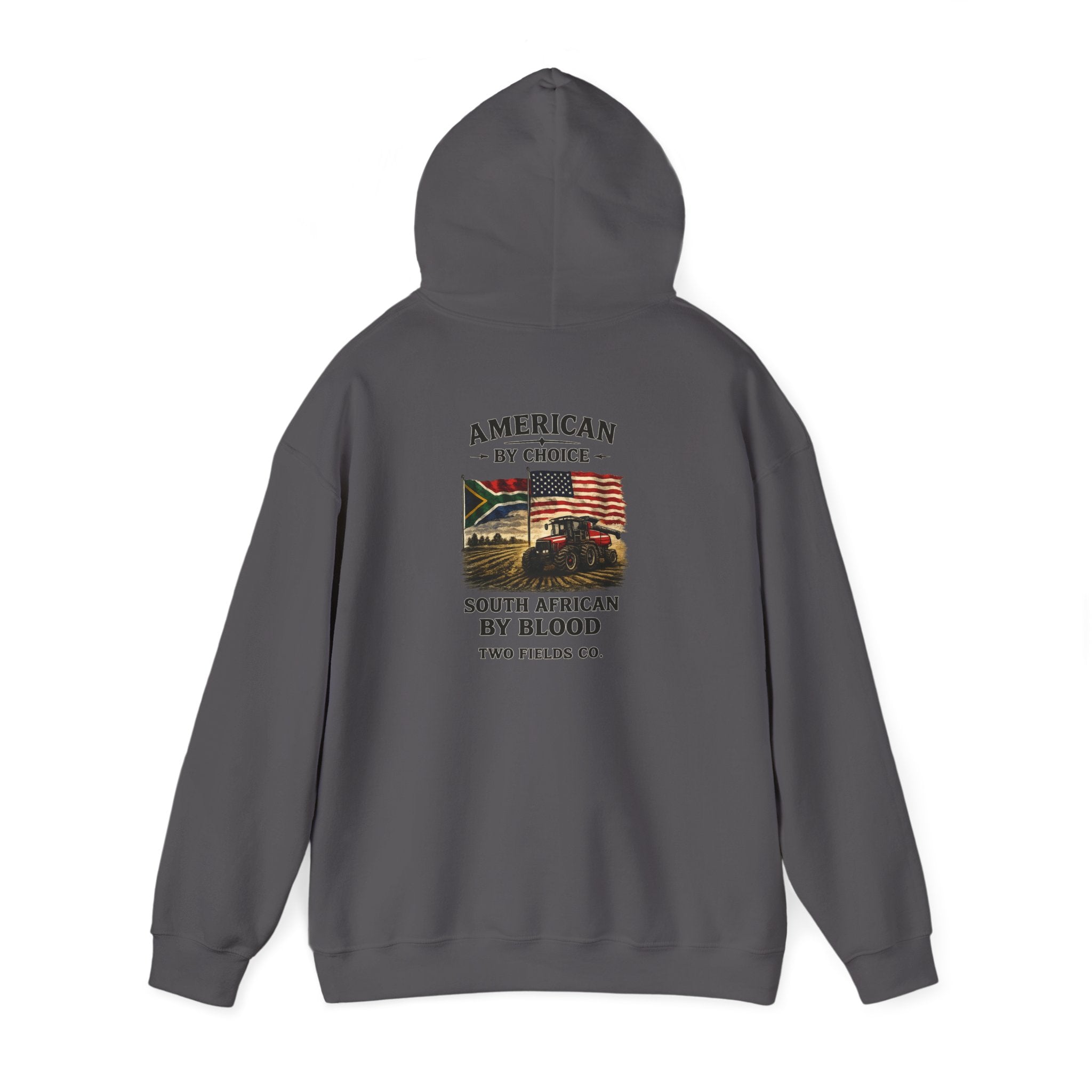 Medium gray pullover hoodie with back graphic print and hood