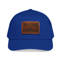 Royal blue baseball cap with rectangular H2A leather patch on front