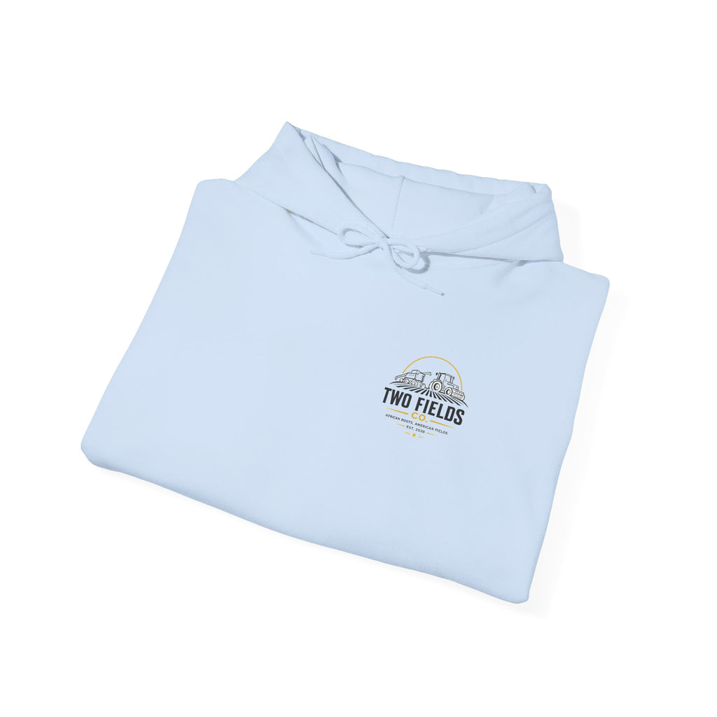Light blue hooded sweatshirt folded, with “Sunrise Sacrifice Success” small logo graphic