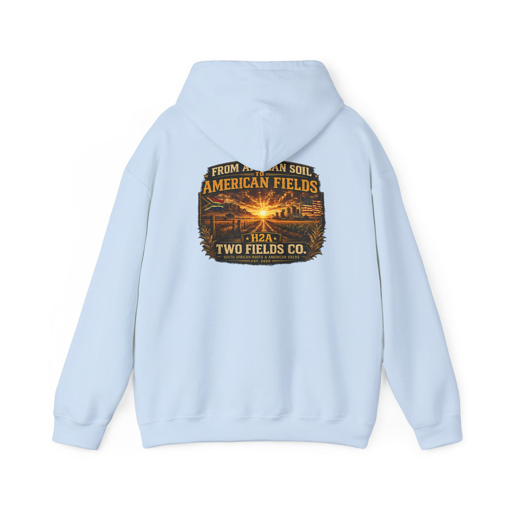 Light blue pullover hoodie with large back graphic print and hood