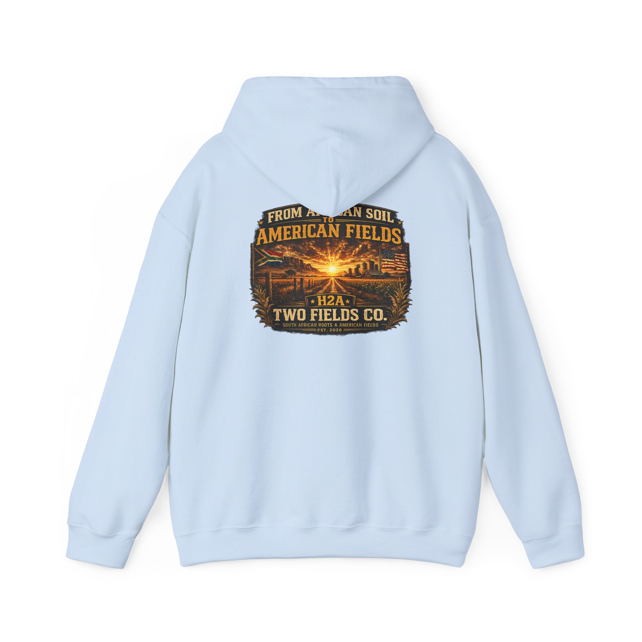 Light blue pullover hoodie with large back graphic print and hood