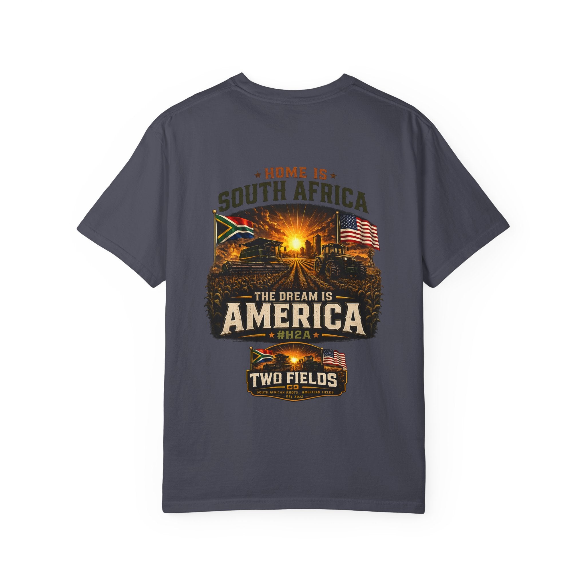 Charcoal crew-neck graphic T-shirt with South Africa and America front print