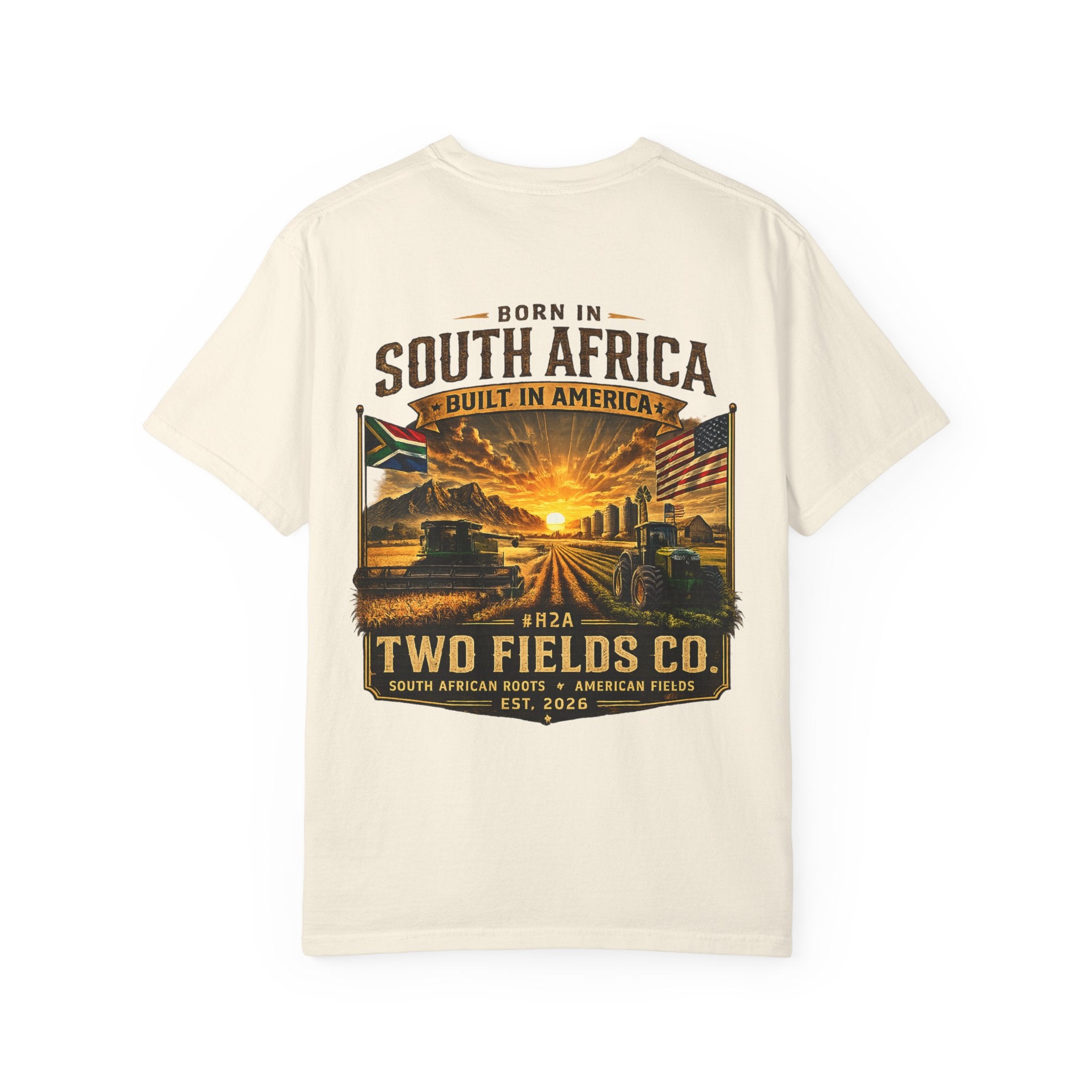 Ivory T-shirt with large front South Africa themed graphic print
