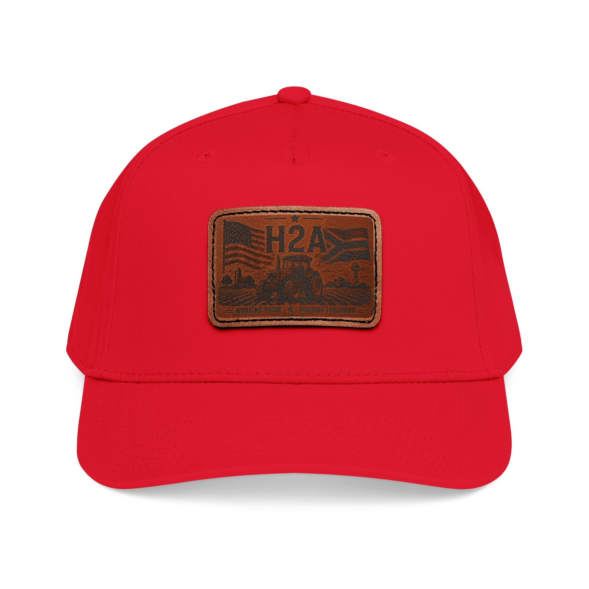 Red baseball cap with rectangular H2A patch on the front