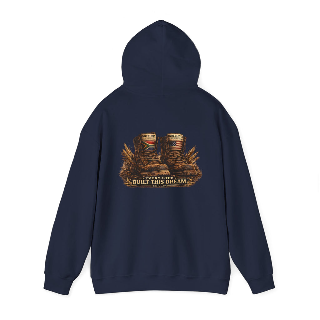 Navy hooded sweatshirt with western graphic print on the back