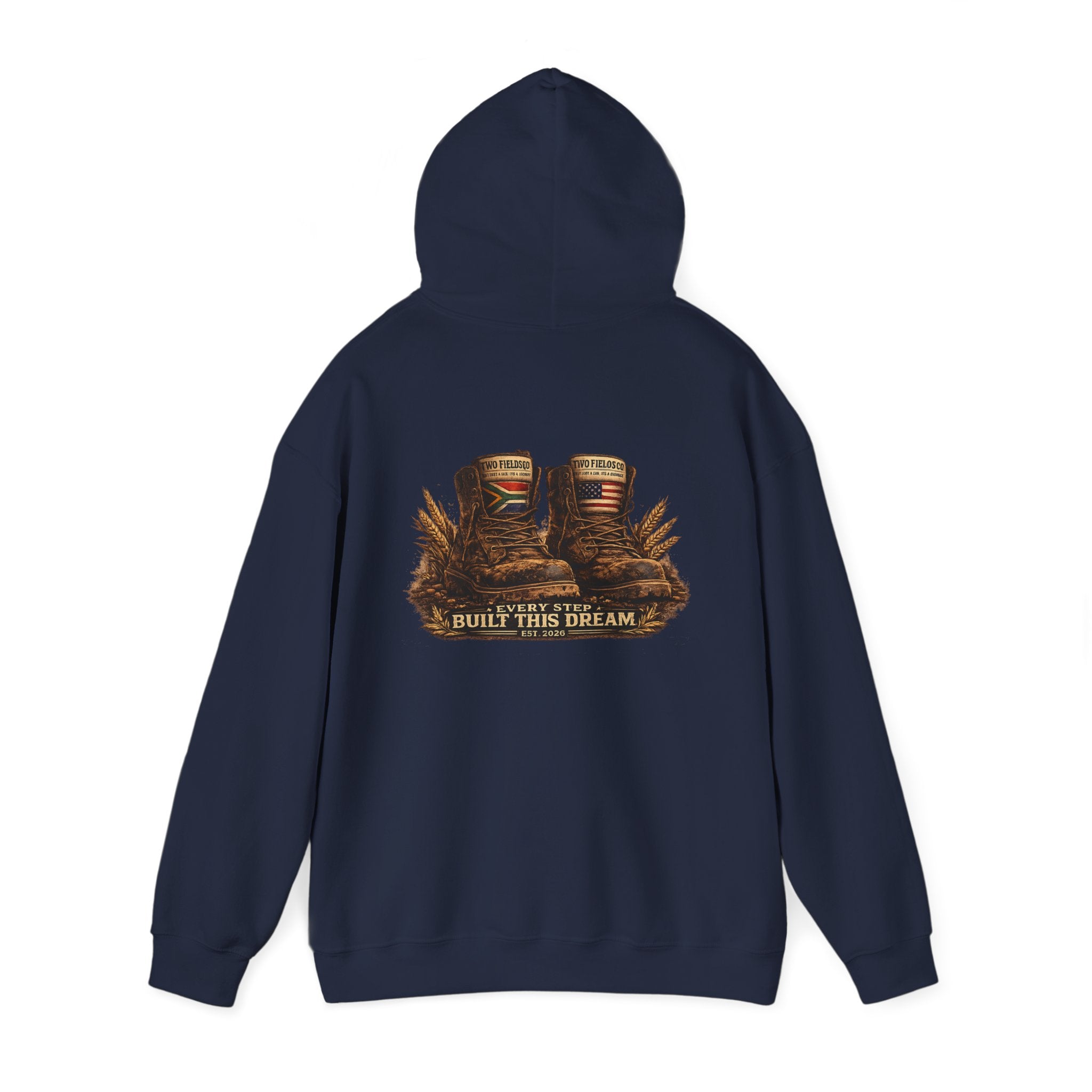 Navy hooded sweatshirt with western graphic print on the back