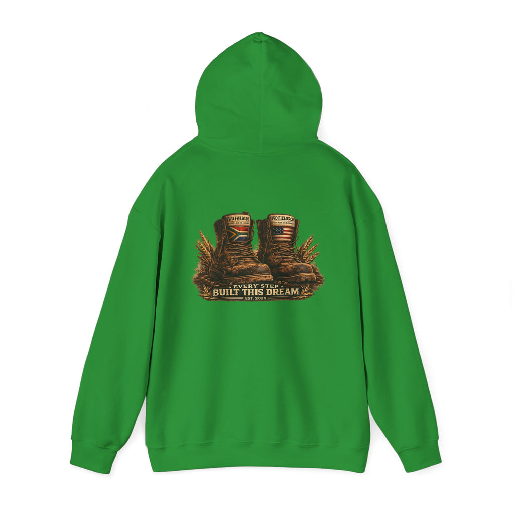 Green hooded sweatshirt with western graphic print on the back